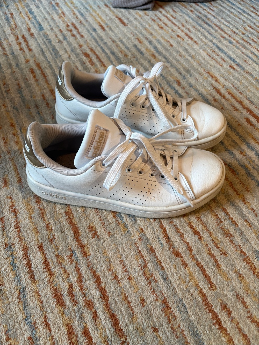 adidas Kids White Sneakers with Gold Heel Tab